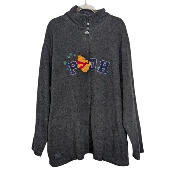 Vintage Disney Pooh 1/4 Zip Sweater Womens Size 2X Gray Embroidered Fleece - Picture 1 of 10